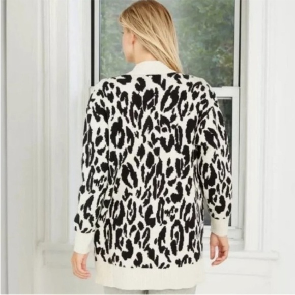 Who What Wear Leopard Print Chunky Open Cardigan Cream Black Size L - Picture 2 of 10
